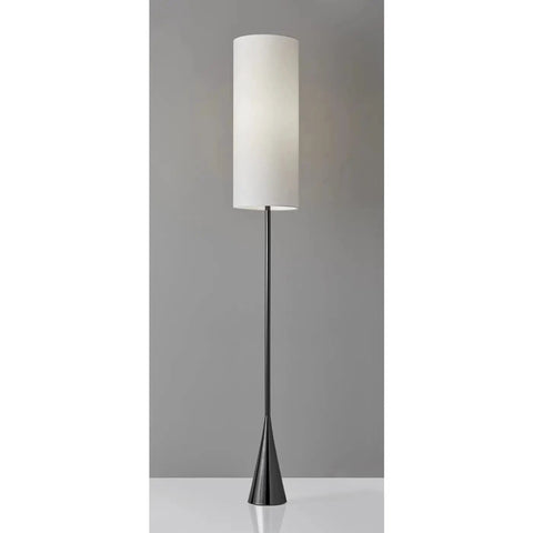 Bella Floor Lamp Stand, 74-Inch Tall With White Cylindrical Shade, Black Nickel Finish, Bell-Shaped Weighted Base, 3-Way Touch Sensor