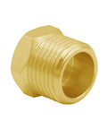 Brass adapter for faucet hoses 1/2 G male to 3/8 compression female, durable fitting for kitchen and bathroom plumbing.