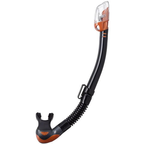 Hyperdry Elite II Dry Top Snorkel with translucent tubing and silicone mouthpiece side view