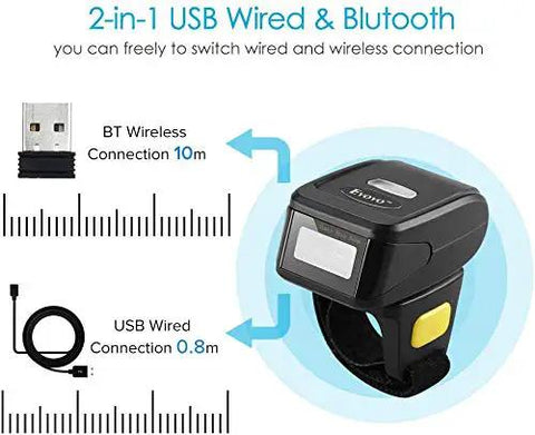 Ring Wearable 1D Barcode Scanner For Hands Free Scanning Bluetooth 2.4G Wireless Or USB Wired Mini Bar Code Reader