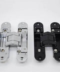 Premium Zinc Alloy Hidden Three Dimensional Adjustable Door Hinge For Cabinets And Closets in silver and black colors