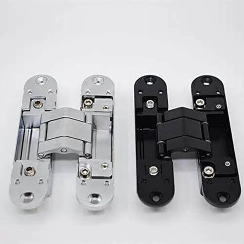 Premium Zinc Alloy Hidden Three Dimensional Adjustable Door Hinge For Cabinets And Closets in silver and black colors