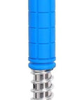 Heavy Duty Long Handle Pallet Stretch Wrap Dispenser For No Sweat Warehouse Hustle with blue ergonomic grip and metal spring core.