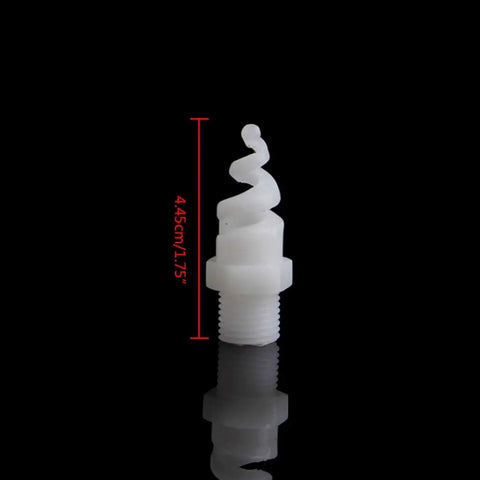 Five Piece Heavy Duty Plastic Spiral Full Cone Spray Nozzle Tips For Garden Irrigation Featuring One Fourth To Three Quarter Inch Fittings, single nozzle close-up.