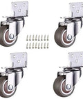 Four 1-inch L-shaped plate swivel casters (front view) with rubber wheels, metal housing; screws included