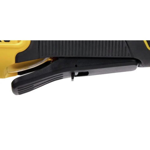 Close-up of 20V Max XR Brushless Biscuit Joiner Tool Only with Dual Rack and Pinion Fence for precise adjustments.