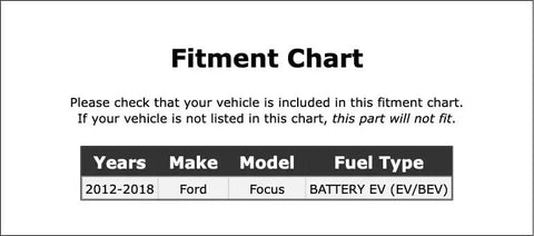 Fitment chart for Heavy Duty Drive Motor Inverter Cooler For Ford Focus 2012 To 2018, showing vehicle compatibility.