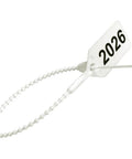Top Shelf White Fire Extinguisher Tamper Seals Zip Ties Lot Of One Thousand Twenty Six Dated UL Certified Heavy Packer Ties featuring a white nylon tie marked 2026.