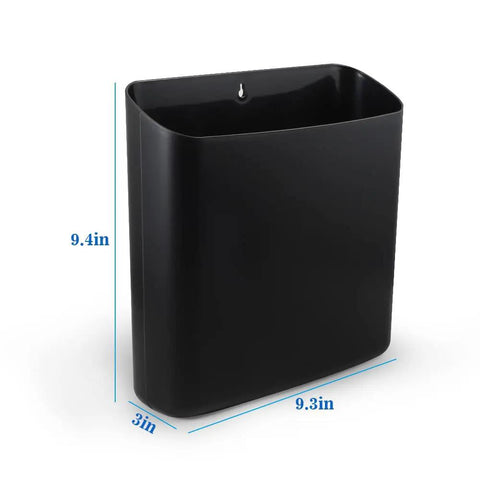 Magnetic Laundry Storage Bin With Large Lint Holder For Laundry Room Space Saving Trash Container That Hangs On Washer Dryer Or Wall Mount Durable Plastic Lint And Pet Hair Collector Black Finish, shown with dimensions 9.3x3x9.4 inches.