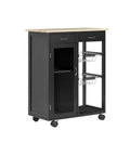 Black kitchen cart with drawers, shelves, and metal baskets on 4 Pack Rubber Silent Universal Band Brake Table Casters Wheels For Furniture and Benches.