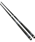 Premium One Half Piece Pool Cue Featuring Low Deflection Carbon Fiber Shaft, Plush Leather Grip, And Secure Five Inch Extension view from above