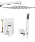 White Shower System With High Pressure Rain Shower Head 12 Inch, Handheld Shower Head, Faucet Trim Valve, Wall Mounted Rain Mixer Set