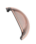 Side view of 3 Inch Bin Cup Drawer Cabinet Pulls In Antique Copper Finish, showing curved design and smooth finish.