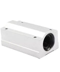 Heavy Duty SC20LUU Linear Bearing Block For 20mm Shaft, aluminum housing, showing bearings and mounting holes, ideal for CNC routers.