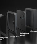 Built Like A Tank EV Charger Pedestal Featuring Drip Proof Galvanized Steel Housing Secure Combo Lock For Freestanding Outdoor Charging Station Stand With No Fuss Cable Setup components displayed with 3C tempered glass and sealed door