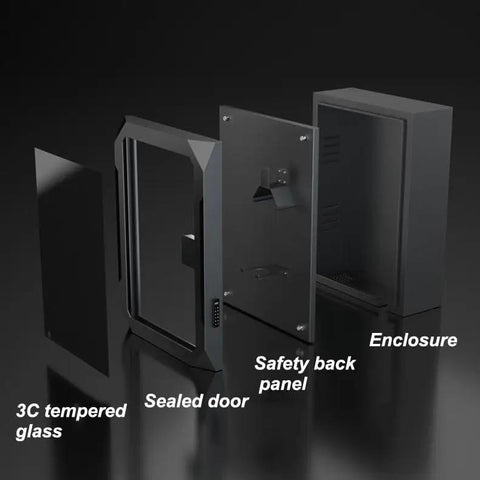 Built Like A Tank EV Charger Pedestal Featuring Drip Proof Galvanized Steel Housing Secure Combo Lock For Freestanding Outdoor Charging Station Stand With No Fuss Cable Setup components displayed with 3C tempered glass and sealed door