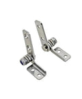 Stainless steel damping hinge pair with adjustable torque stop and mounting brackets with holes