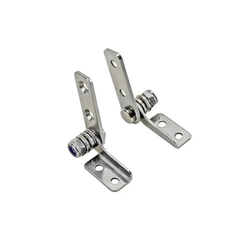 Stainless steel damping hinge pair with adjustable torque stop and mounting brackets with holes