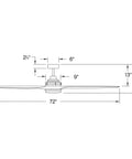 72 Inch Indoor And Outdoor Smart Ceiling Fan With Integrated Led Light and Smart Remote, showing dimensions and design details.