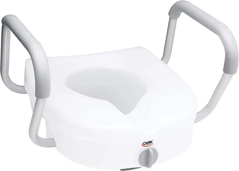 Raised Toilet Seat With Handles Five Inch Riser With Arms For Seniors Safe Stable Comfort Up To 300 Lb Capacity E Z Lock Base