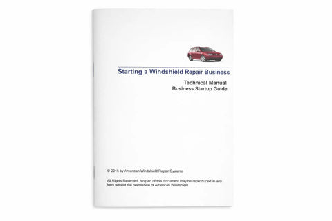 Manual titled 'Starting a Windshield Repair Business', technical guide with car image on cover.