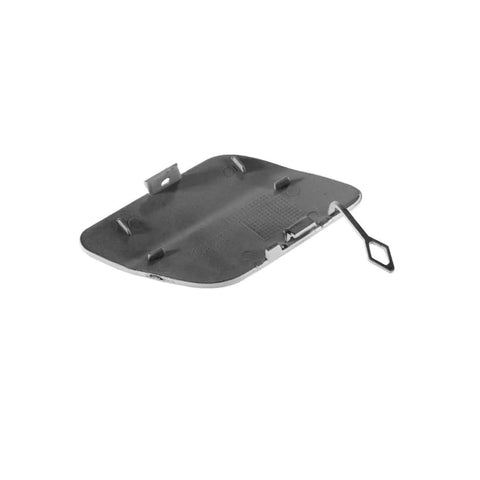 White Rear Bumper Tow Hook Eye Hole Cover Cap For Mercedes-Benz C300 2015-2020 C400 2015 C43 AMG 2017-2018 C450 AMG 2016 C63 AMG 2016-2018 Must Have Replacement Part With Easy Install OEM Style Shield, back view of cover showing fasteners.