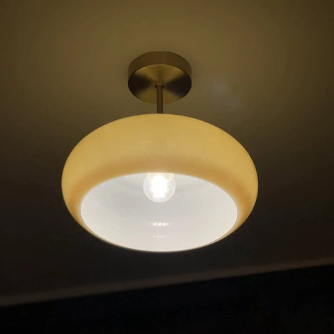 Mid Century Semi Flush Mount Ceiling Light With Glass Shade, Modern Hallway Fixture For Entryway And Kitchen, Orange Finish