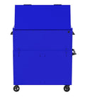 Real Deal 54 X 24 X 72 Inch Steel Rolling Tool Chest Hutch Combo Cabinet for the Daily Grind Heavy Duty Build Smooth Rollers in blue, back view.