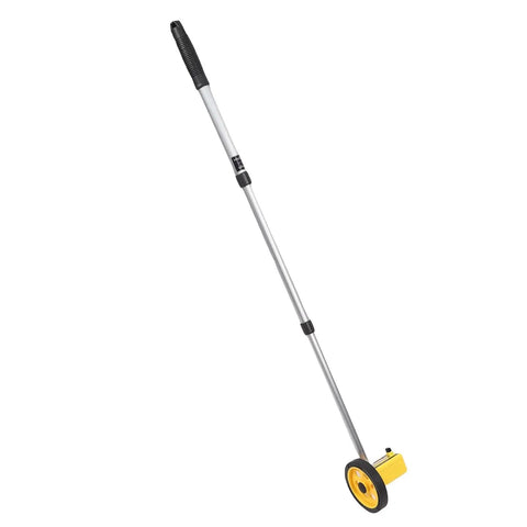 Estink Measuring Wheel Extendable 0.5% Accurate Metric Distance Roller for, silver telescopic design with yellow measuring wheel.