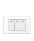 Premium White Tempered Glass Wall Socket With Rock Solid Build And Straight Up Hassle Free Install Plus Killer USB Type C Fast Charging For Israel Standard Home Wiring, featuring three white switches and sleek glass finish.