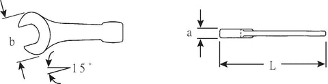 Technical diagram of Beefy Striking Face Open End Wrench 50mm Opening 275mm Long Drop Forged Special Tool Steel Hardened