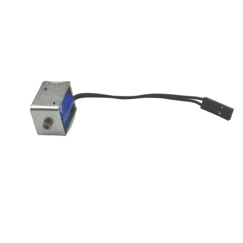6 To 12V Micro Push Pull Solenoid Electromagnet With 3mm Stroke Open Frame Feed Through Design, shown with blue color and wiring