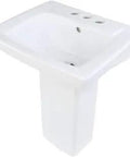 Kid Friendly Pedestal Bathroom Sink In White With Overflow, 21.5 Inch Tall Child Sized Basin, Easy Install, Durable Ceramic Design