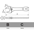 Diagram of Alligator Adjustable Wrench, 8 Inch, Slim Head With Tapered Jaws For Easy Reach And Extra Turning Power, with dimensions.