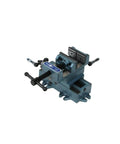 Heavy Duty Cast Iron Drill Press Vise With Cross Slide, 4 Inch Jaw Capacity, blue metal construction with smooth knobs for precision.