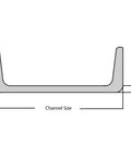 Hot Rolled Mild Steel Channel 1-1/2 In X 1/2 In X 1/8 In C Channel For Structural Builds And DIY Fabrication Built Tough Easy To Weld Cut Form And Machine For Repairs. cross-section diagram showing width, leg, channel size, and web thickness
