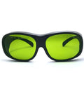 Real Deal Eye Protection With Heavy Duty Infrared Laser Glasses For Dental Diode Tools Featuring OD 1 At 660 Nm And OD 5 Up To 1095 Nm With Clear Coated Lenses. Black frame with yellow-green lenses.
