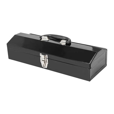 Rugged Hip Roof Portable Steel Tool Box with Metal Latch Closure, 16.7 Inch L x 6.9 Inch W x 4.9 Inch H, Black Finish, Easy Carry Handle