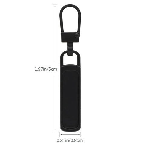 10 Pack Tiny Zipper Pull Replacements For Small Holes Detachable Sliders Fits Most Zippers For Bags Jackets Backpacks Boots Purses Coats And Pants In Silver Black Gold Gun Black Finish; black slider with dimensions visible