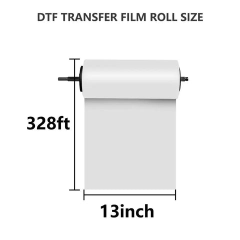 DTF Transfer Film Roll 13 Inch By 328 Feet For A3 DTF Printers PET Pre Treat Heat Transfer Paper Cold And Hot Peel shown in dimensions
