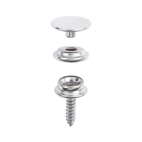 Badass Quality 30 Piece Canvas Snap Fastener Kit With Hella Durable Five Eighth Inches Stainless Steel parts showing a snap fastener assembly.