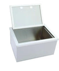 Pro-Level 23X17 Drop-In Stainless Steel Ice Chest With Rock-Solid Dual-Wall Insulation open with shiny interior surface.