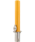 Heavy Duty Removable Round Bollard Featuring Slick Flush Mount Sleeve Base in bright yellow for parking lot guard protection.
