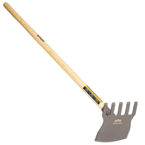 Heavy Duty Steel Rake Hoe With Wood Handle And Five Wide Tines For Quick Cultivation, Gardening, Fire Prevention, Trail Building, 55 Inch Reach