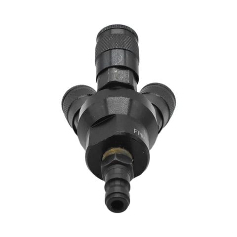 Aluminum Round Manifold Kit With Three One Quarter Inch Steel Automotive Couplers And One Quarter Inch Steel Plug Preassembled