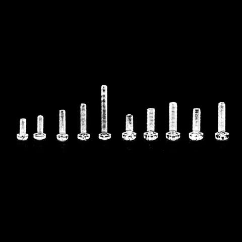 DIY Ready Transparent Polycarbonate Phillips Pan Head Screw Kit, 500 Pcs, M2 To M2.6 displayed on a black background