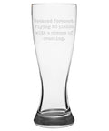 RC Aircraft Pilsner Glass Gift For Enthusiasts with funny crashing theme engraved on transparent glass.