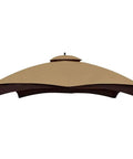 Outdoor Replacement Canopy Top For 10x12 Gazebo Double Tier Roof Cover In Khaki Water Repellent And UV Resistant Wind Strong Durability