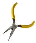 Slim Needle Nose Pliers With One Thirty Second Inch Point And Five Inch Length For Deep Reach, Knurled Jaws, Curved Handles