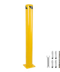 Heavy Duty Steel Safety Bollards Industrial Yellow Powder Coat Includes Anchor Bolts with black stripes for driveway protection.